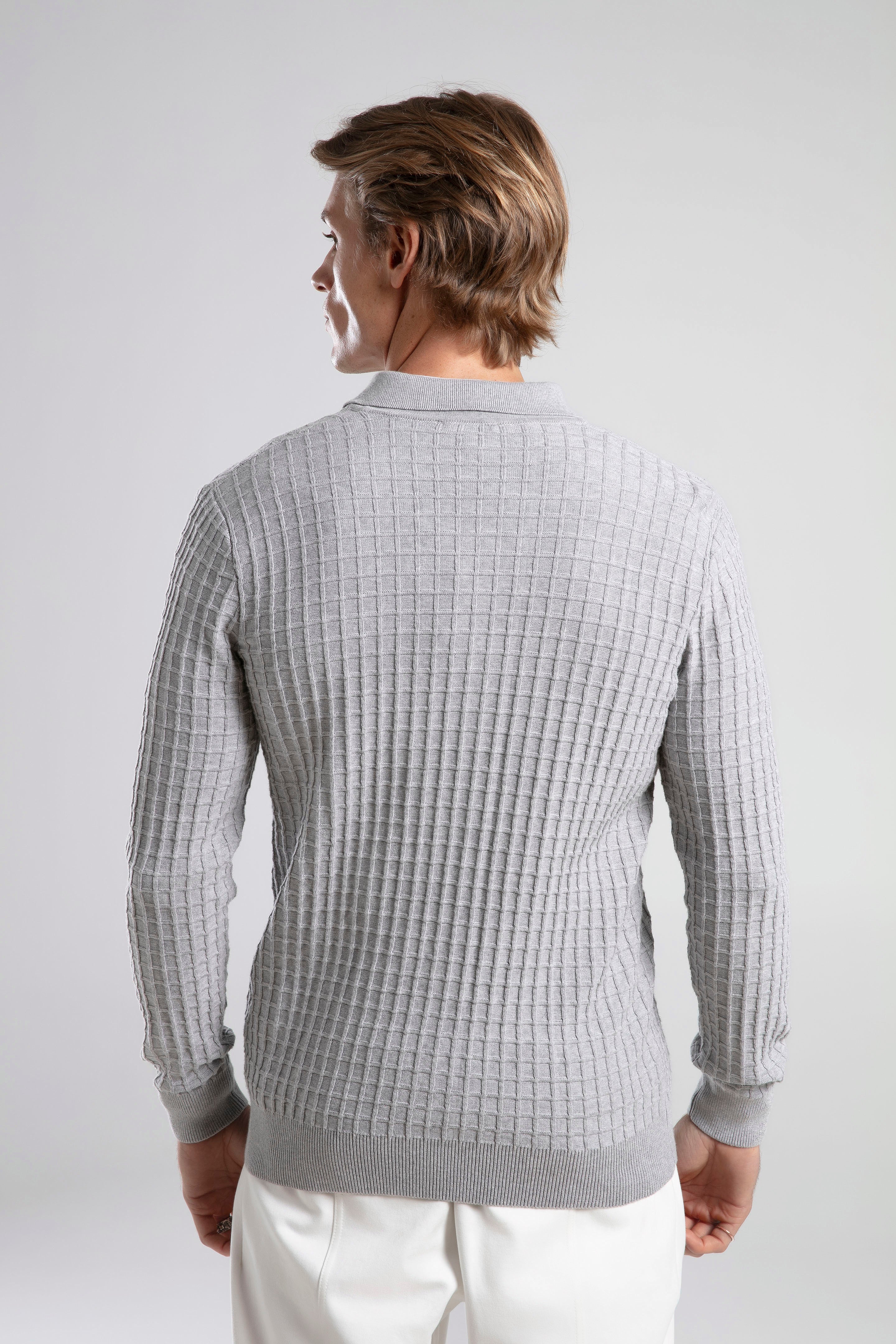 Textured Knit Polo Neck Cardigan