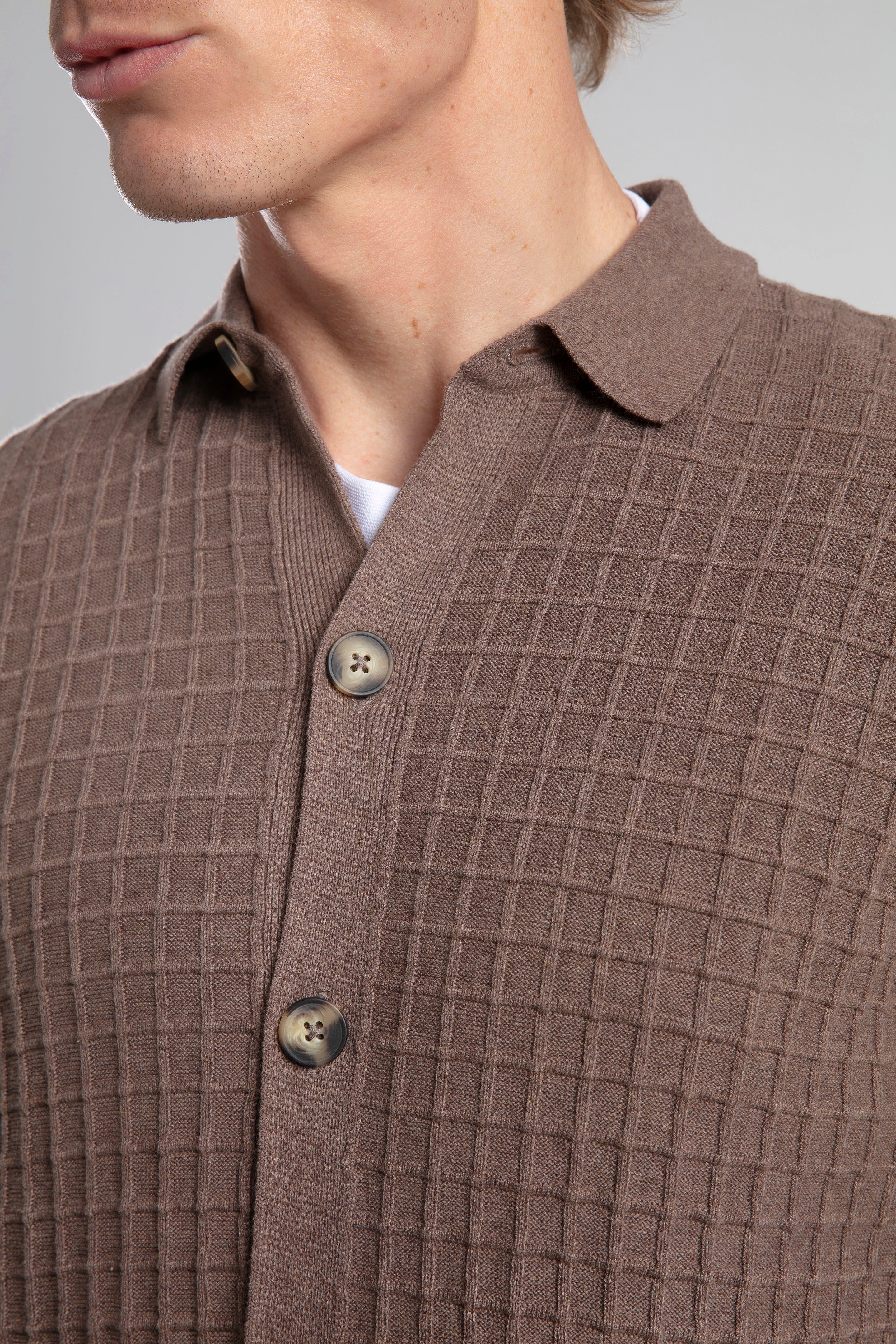Textured Knit Polo Neck Cardigan