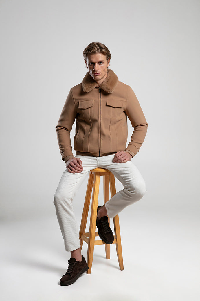 Kürk Yakalı Fermuarlı Ceket